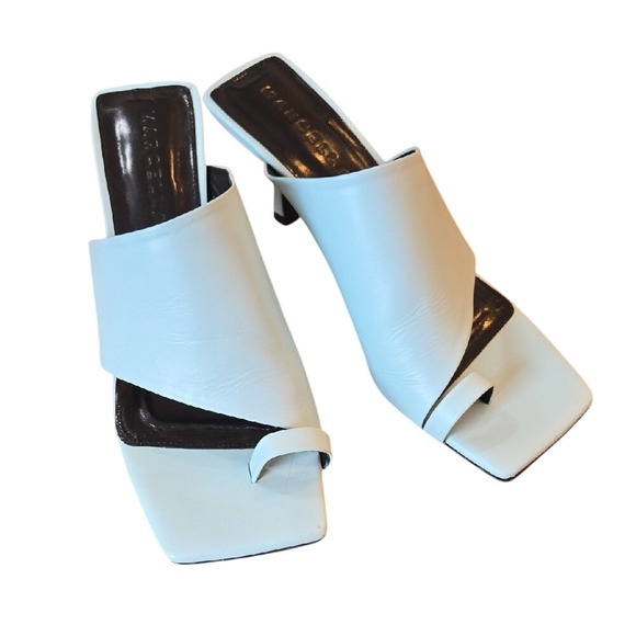 Marcella NYC Sky Powder Blue Mules Sandals Heels Size 8 Genuine Leather - Picture 8 of 9